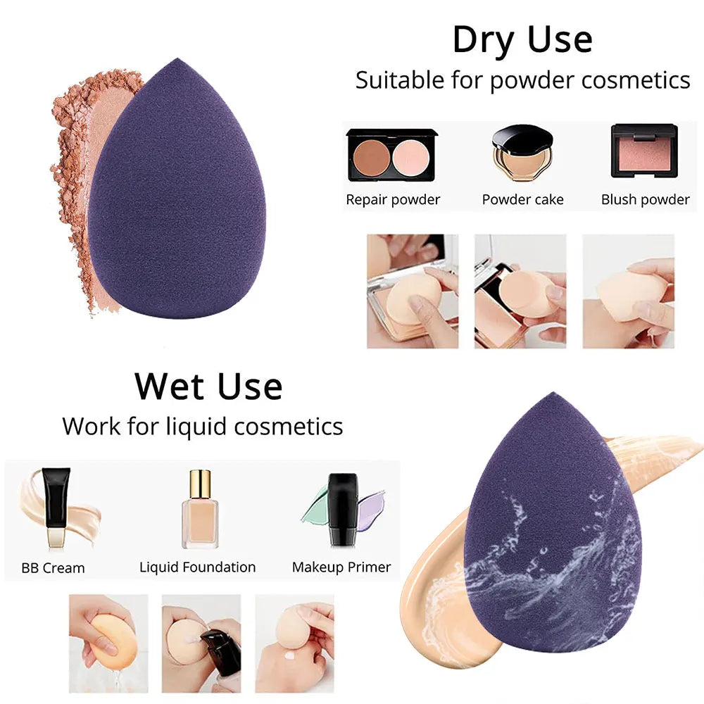 Soft makeup sponge set for dry and wet use with liquid and powder cosmetics