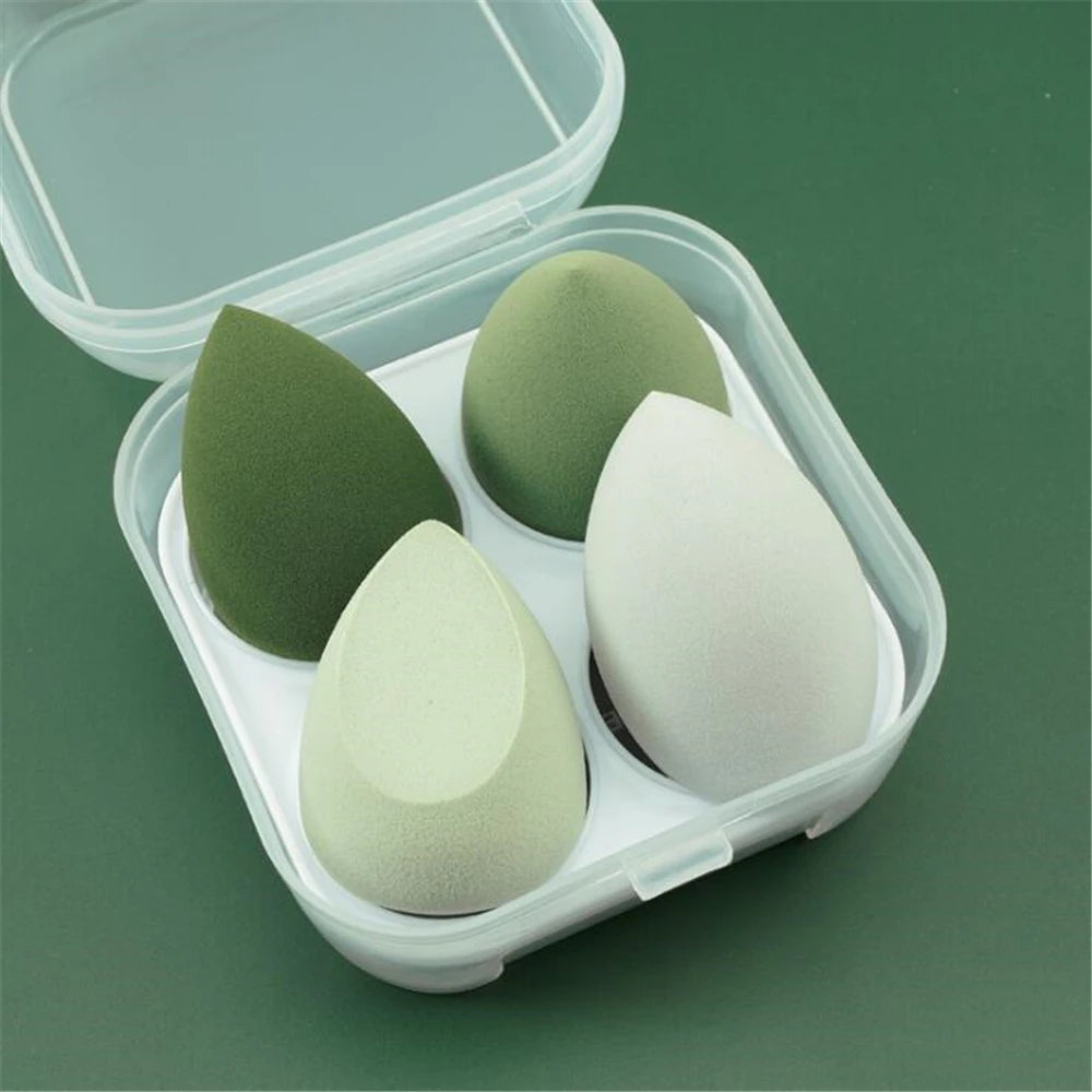 VaultHaus soft makeup sponge set in green and white with a protective storage case