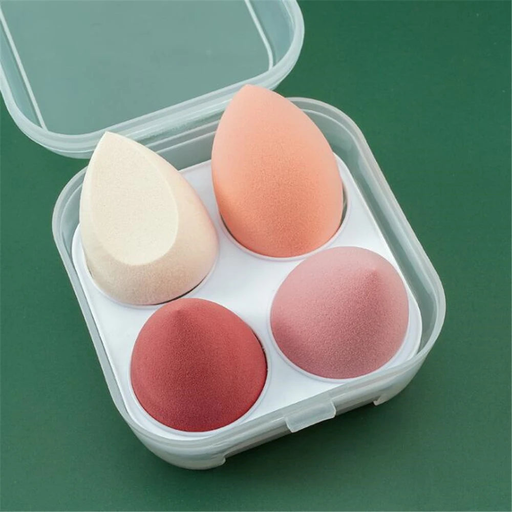 VaultHaus soft makeup sponge set in a clear storage box with four different shapes for versatile application
