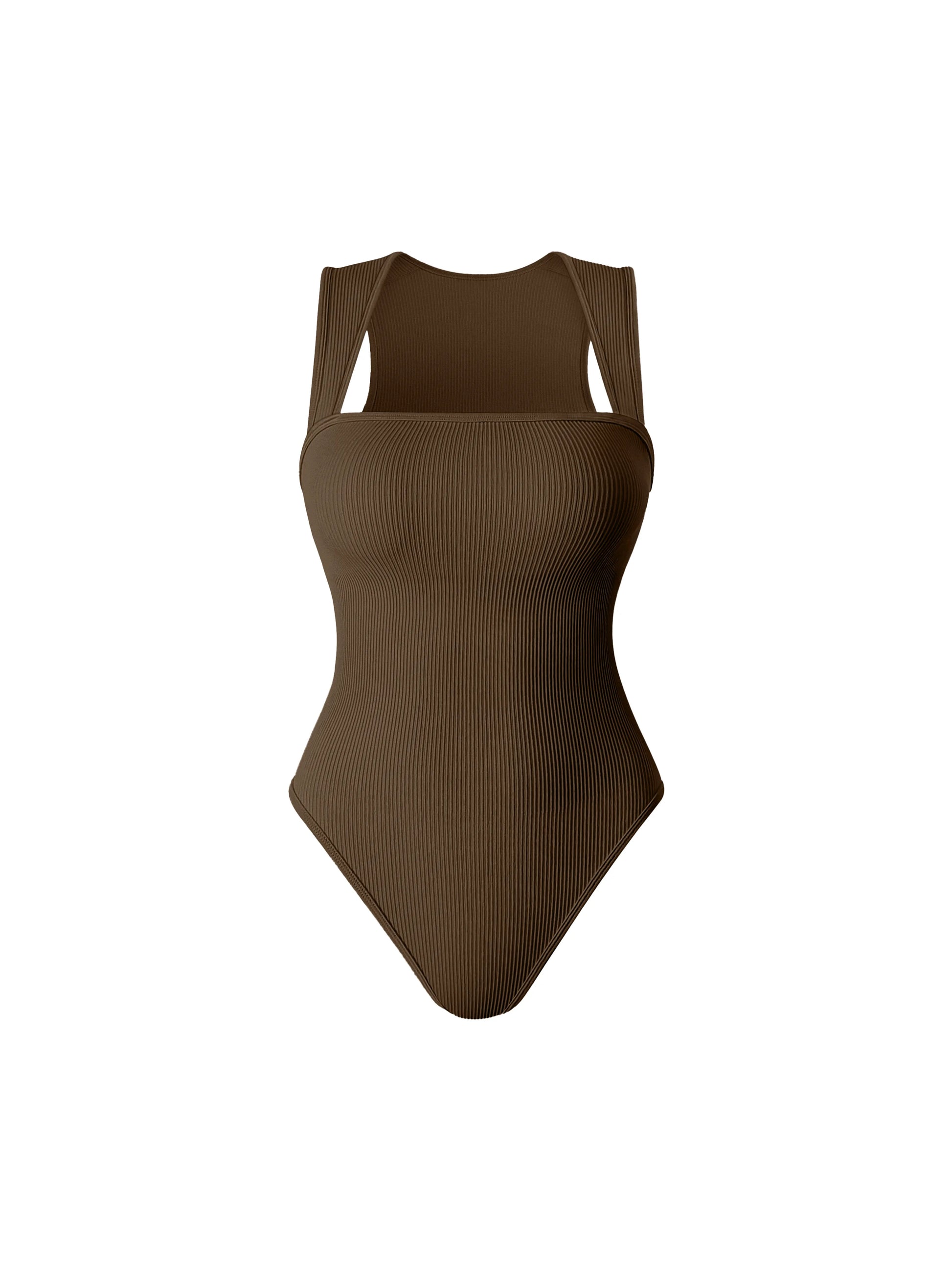 VaultHaus solid color summer bodysuit in olive green with ribbed texture and stylish cutout straps