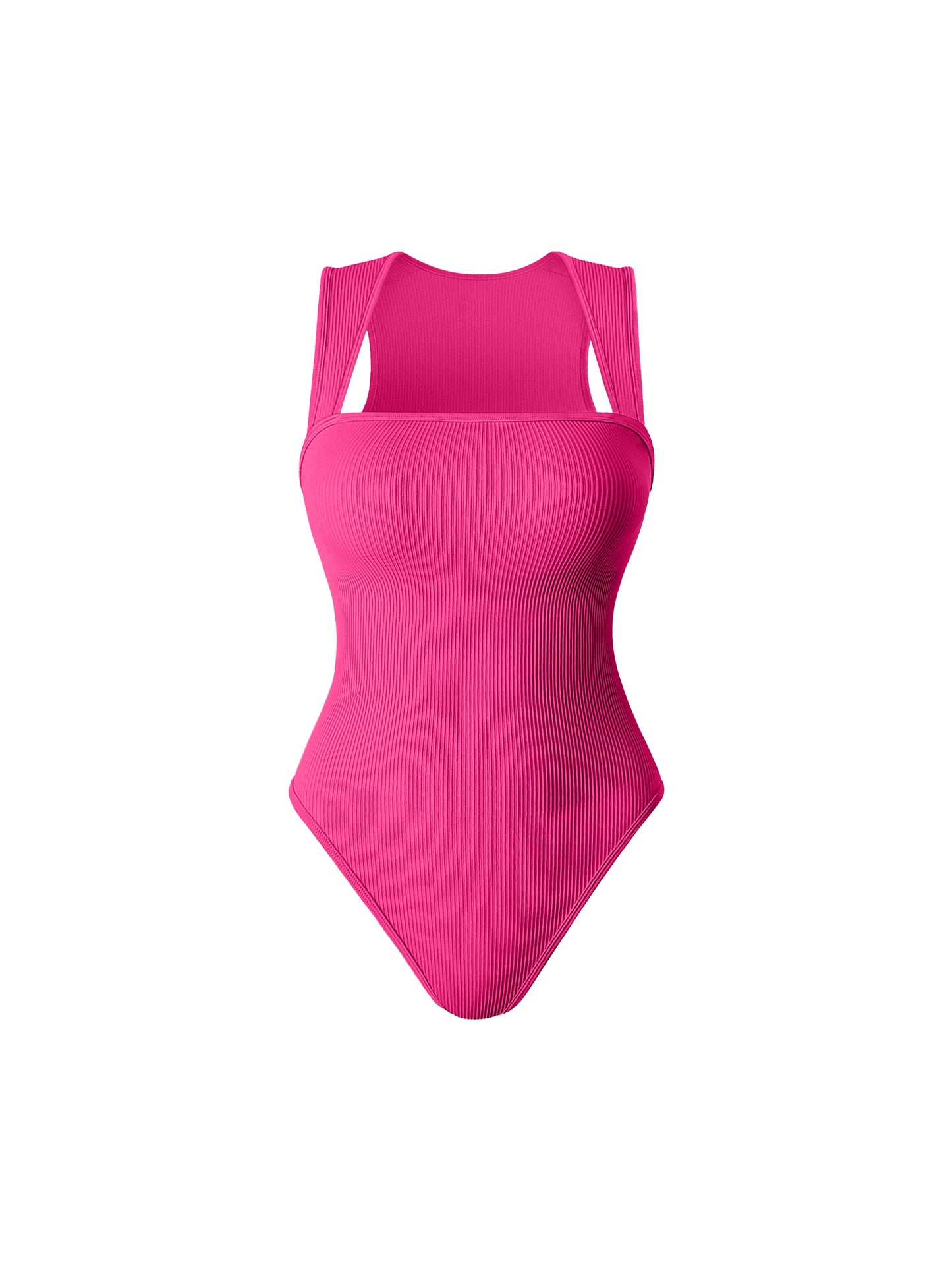 VaultHaus Solid Color Summer Bodysuit in Bright Pink with Ribbed Texture and Racerback Design