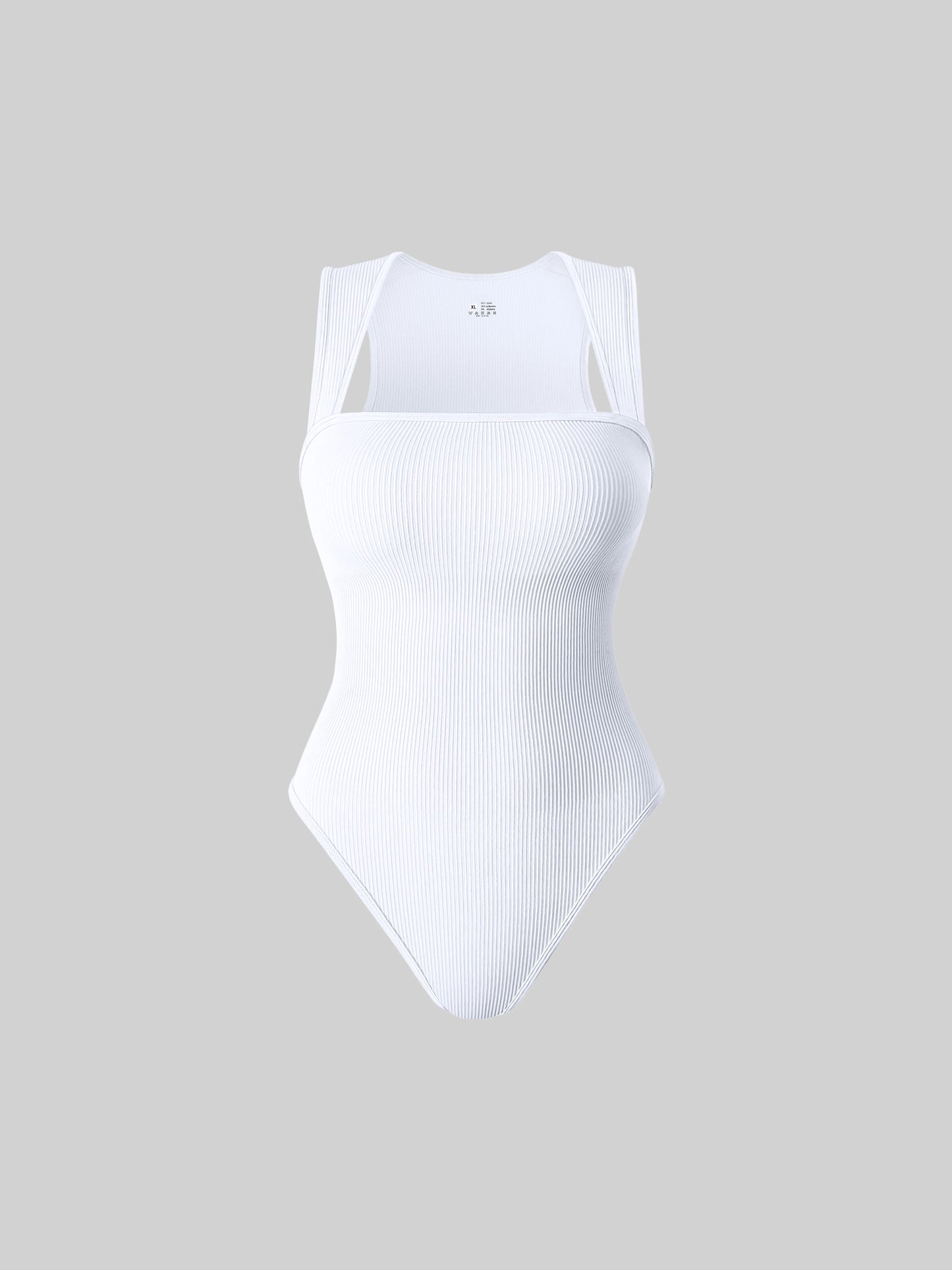 VaultHaus Solid Color Summer Bodysuit in White with Ribbed Texture for Comfortable Wear