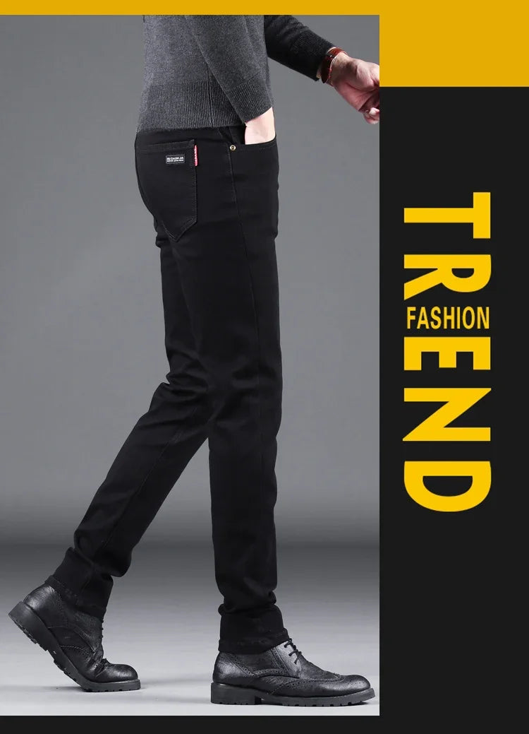 VaultHaus spring autumn men's jeans in black, designed for comfort and style during transitional seasons