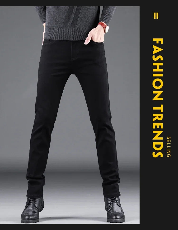 VaultHaus spring autumn men's jeans in black, designed for style and comfort in cooler weather