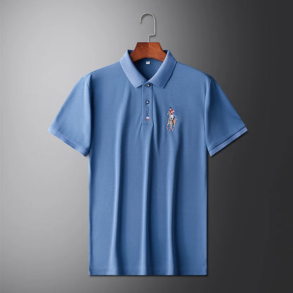 VaultHaus stylish men's embroidered polo in blue with a classic fit and subtle logo detail