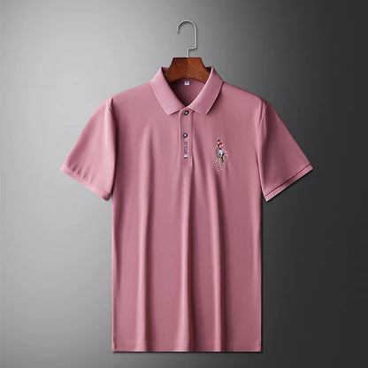 Stylish men's embroidered polo in pink with a classic fit for casual or formal occasions