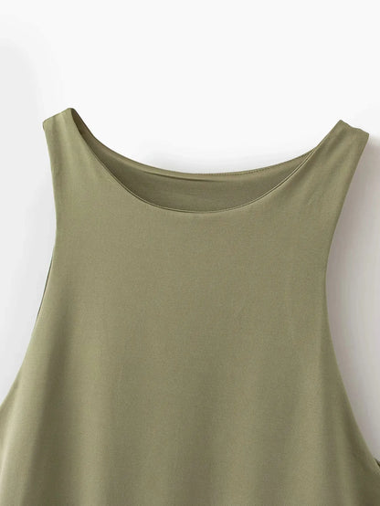 Olive Green Summer Slim Bodysuit with a Scoop Neckline for Effortless Style