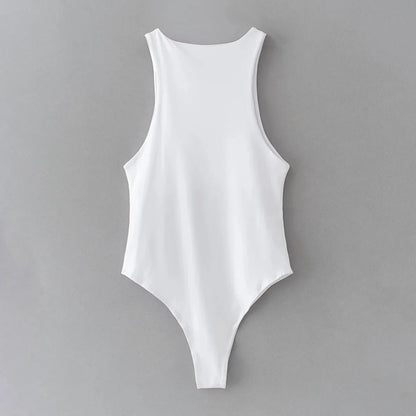 White summer slim bodysuit with a sleek design perfect for warm weather styling