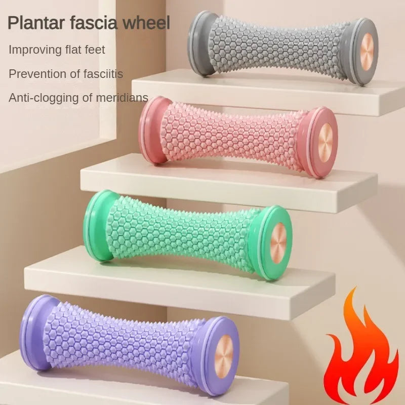 Colorful plant-based yoga massage roller for feet with textured surface for pain relief