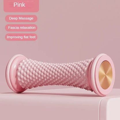 Pink yoga massage roller for feet designed for deep massage and fascia relaxation