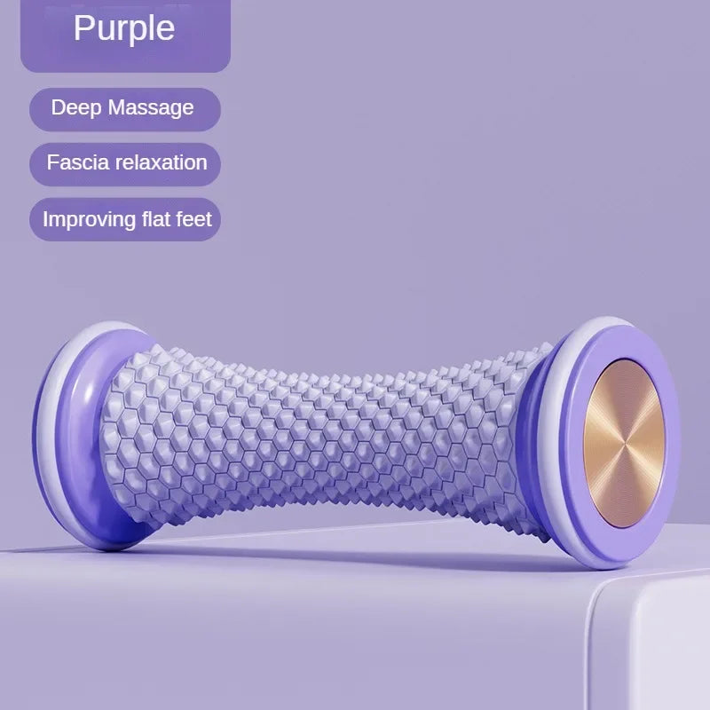 Purple yoga massage roller for feet designed for deep massage and fascia relaxation
