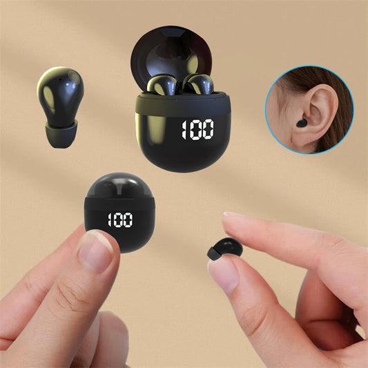 VaultHaus wireless mini headphones with mic in charging case and worn in ear for clear sound and convenience