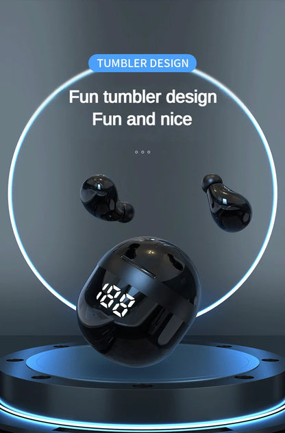 VaultHaus wireless mini headphones with mic in a tumbler design, featuring a sleek and fun appearance