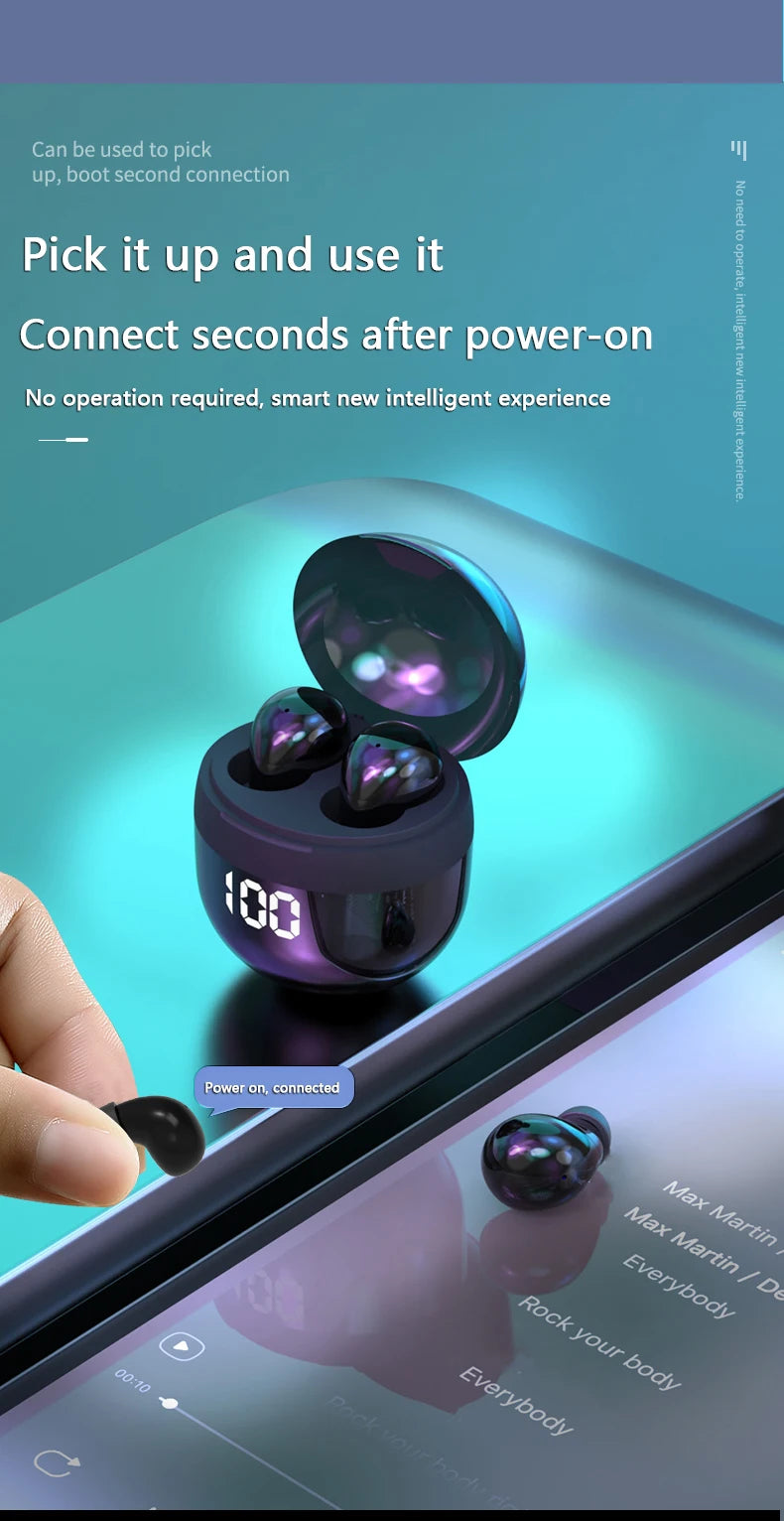 VaultHaus wireless mini headphones with mic in charging case for seamless connectivity and user-friendly experience