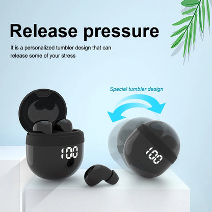 VaultHaus wireless mini headphones with mic in a sleek tumbler design for stress relief