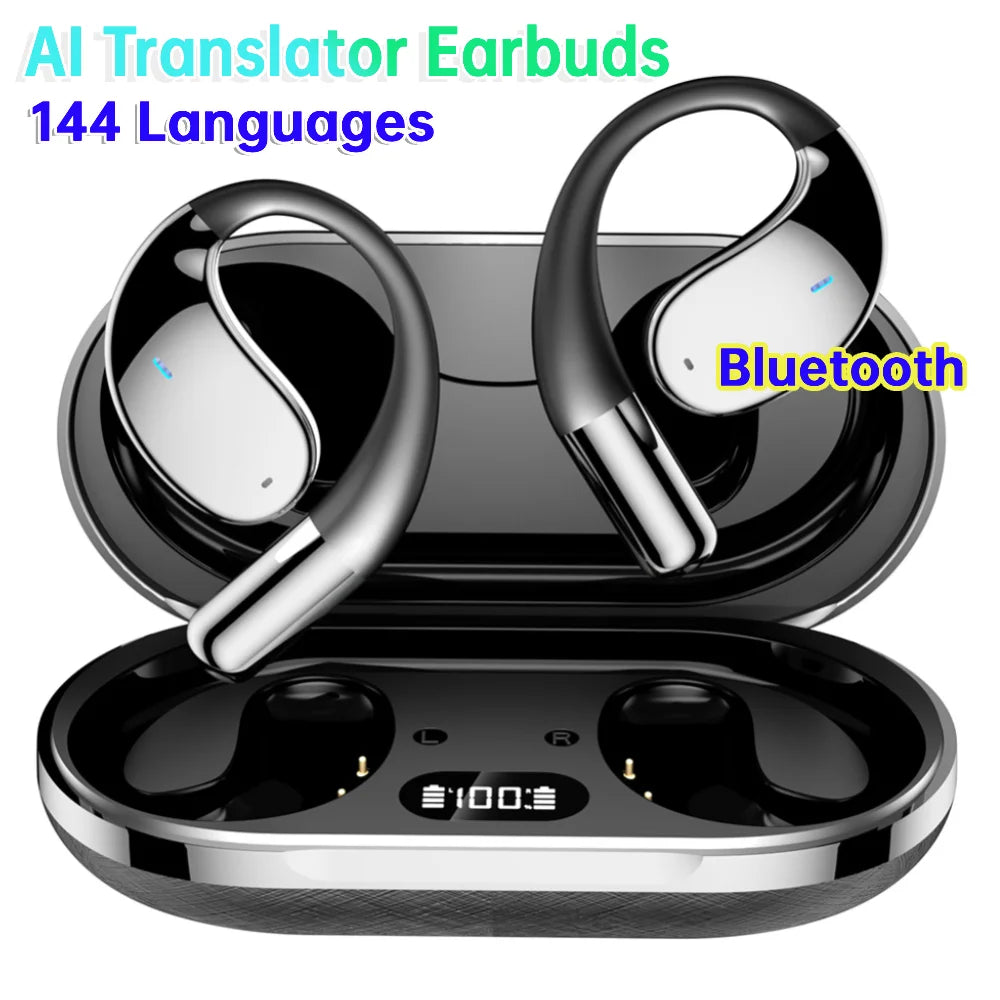 VaultHaus wireless translation earbuds with AI technology for 144 languages and Bluetooth connectivity