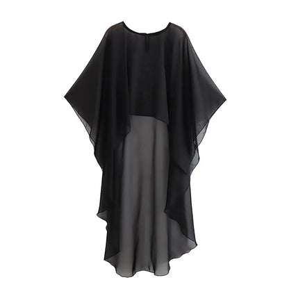 Elegant women's chiffon overlay cape in black for stylish layering and versatile outfits