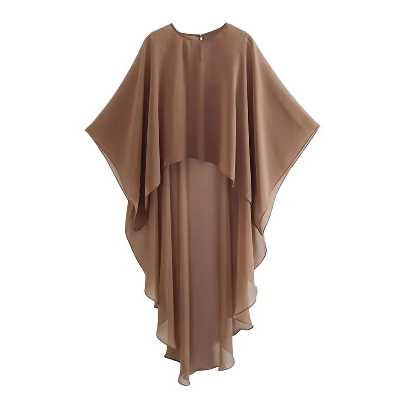Elegant women's chiffon overlay cape in brown, perfect for layering and special occasions
