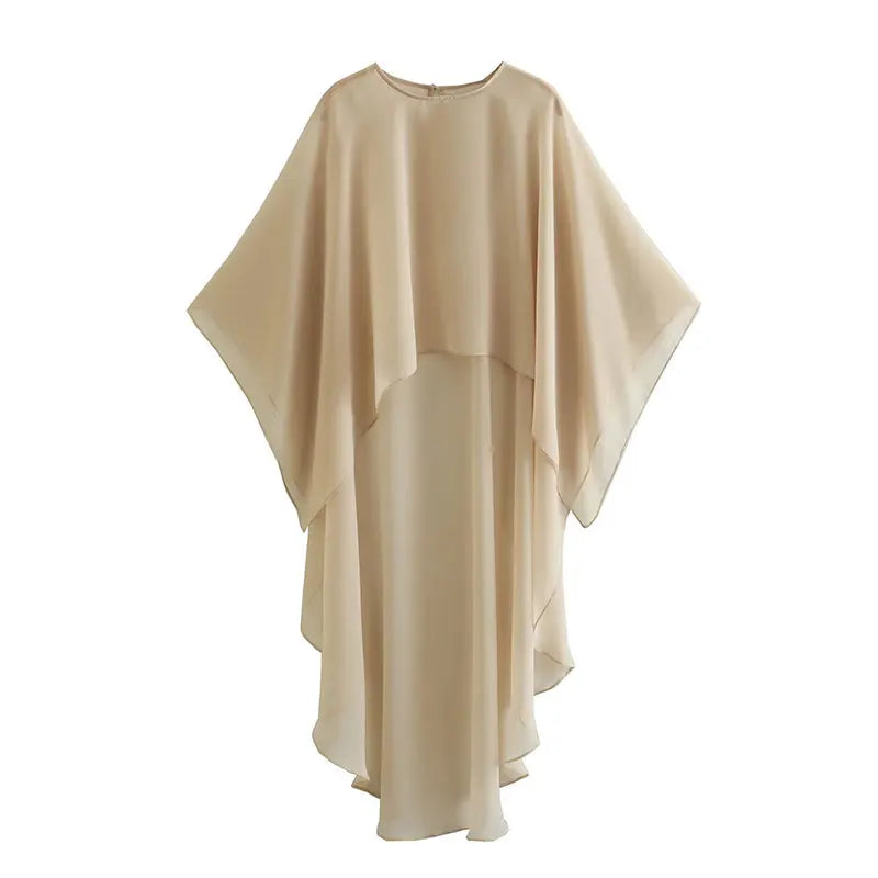 Elegant women's chiffon overlay cape in beige, perfect for layering on any occasion