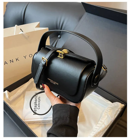 Stylish Women's Classic Versatile Retro Square Bag in black with a chic handle and gold hardware