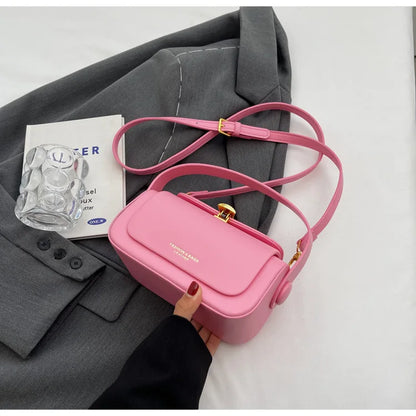 Pink Women's Classic Versatile Retro Square Bag with adjustable strap and sleek design