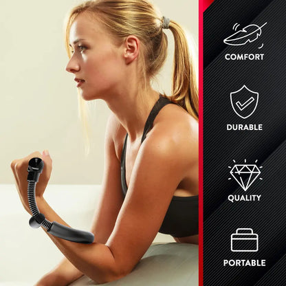 VaultHaus wrist & forearm muscle exerciser worn by woman to strengthen arm muscles with comfort and durability